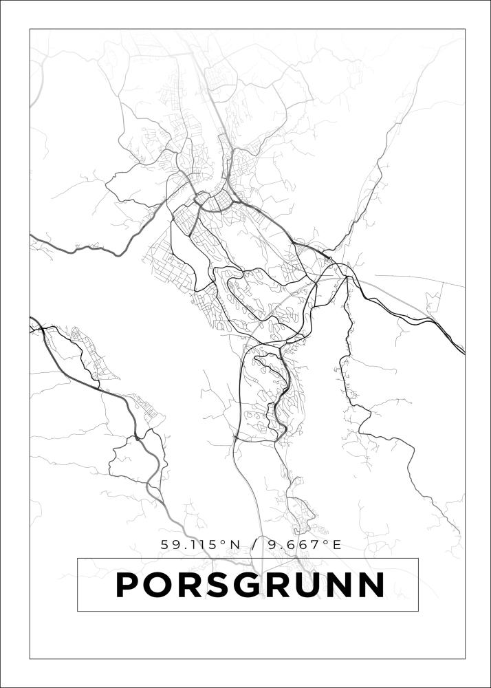 Mapa - Porsgrunn - Cartaz Branco