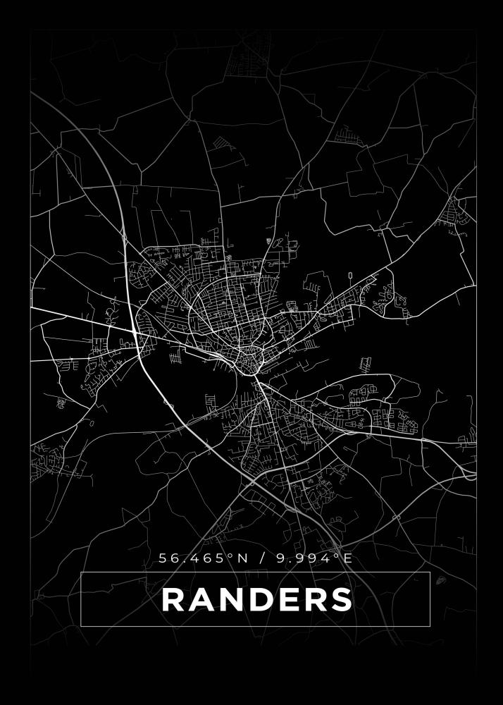 Mapa - Randers - Cartaz Preto