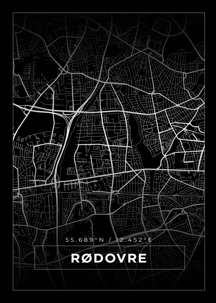 Mapa - Rødovre - Cartaz Preto