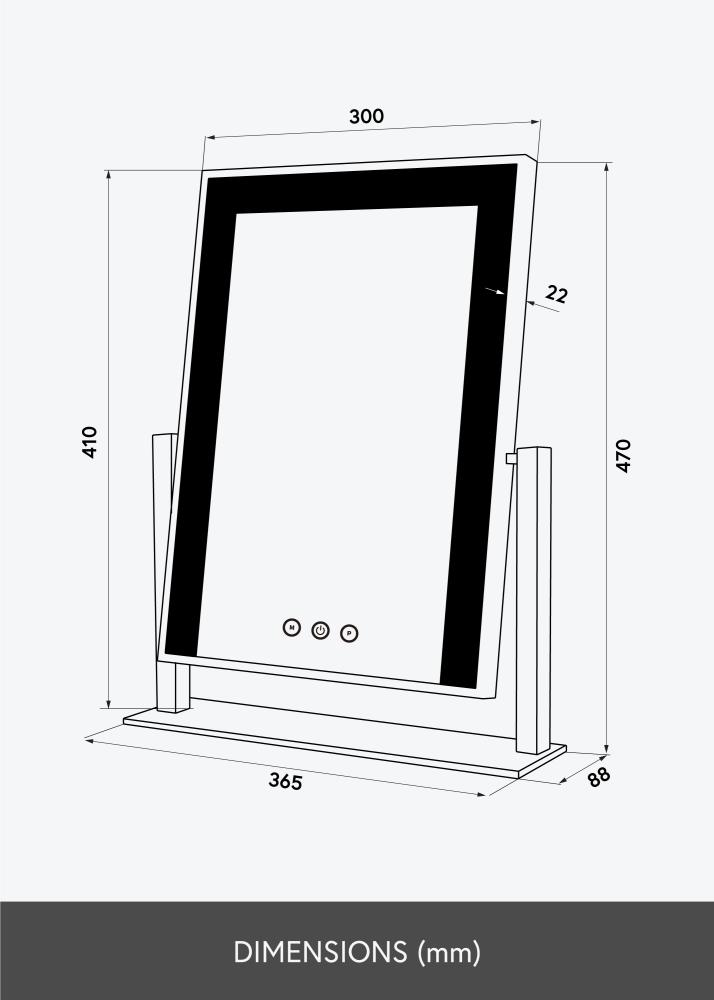 KAILA Espelho para toucador stand LED Branco 30x41 cm