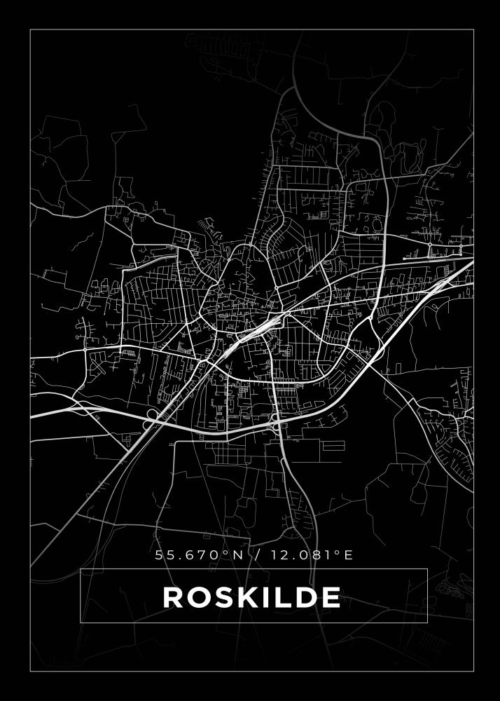 Mapa - Roskilde - Cartaz Preto