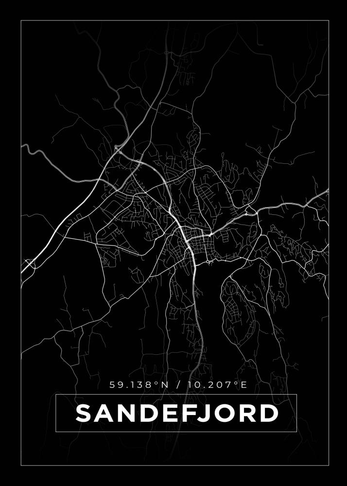 Mapa - Sandefjord - Cartaz Preto