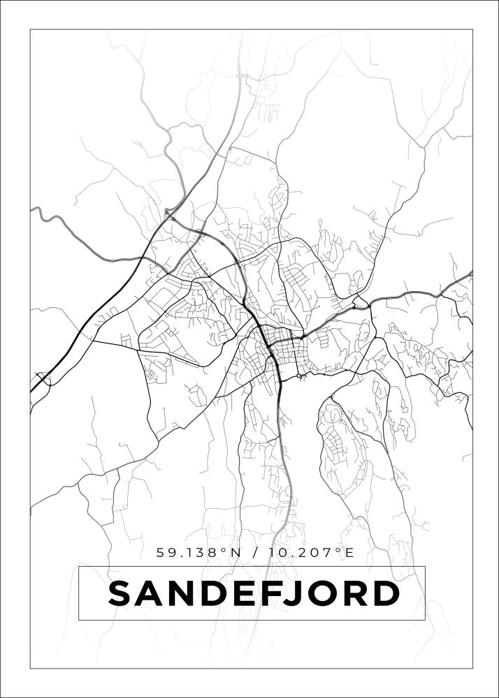 Mapa - Sandefjord - Cartaz Branco