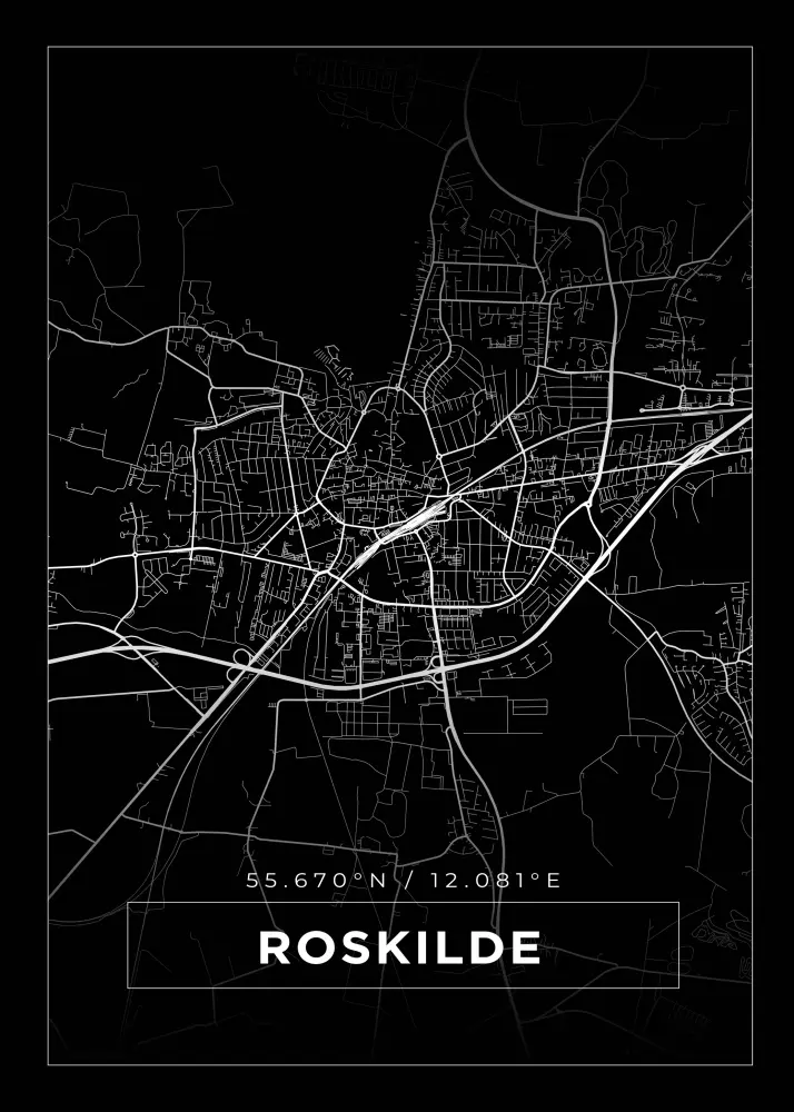 Mapa - Roskilde - Cartaz Preto