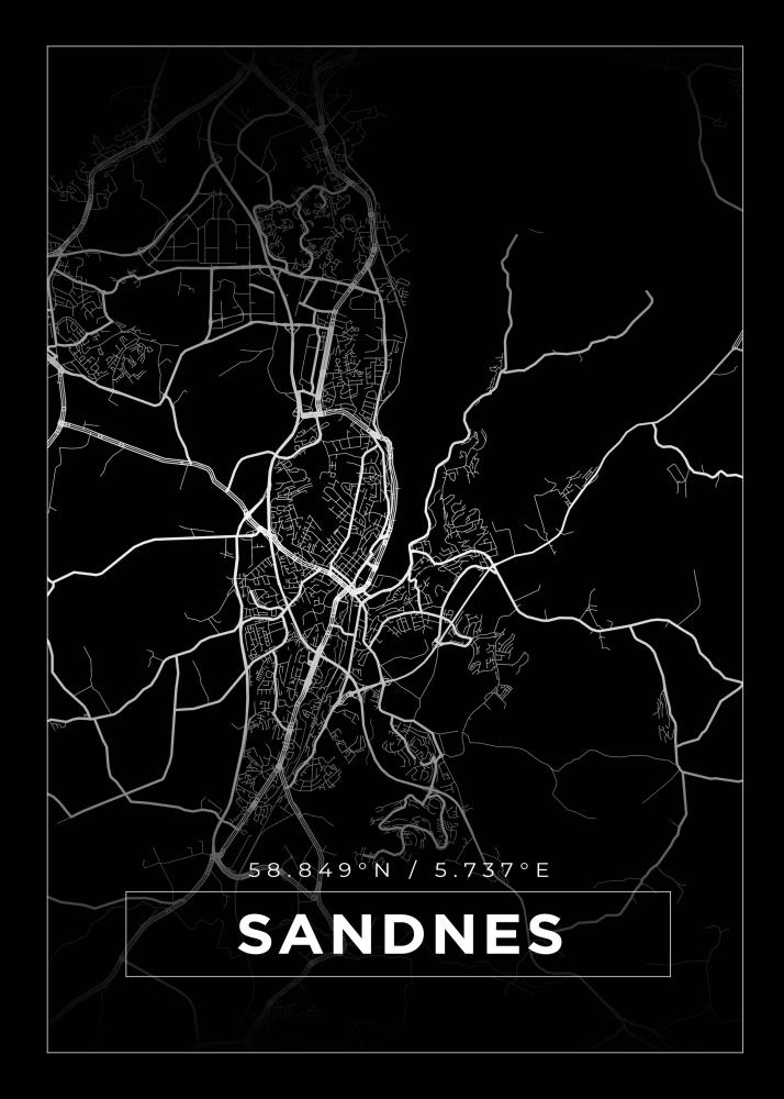 Mapa - Sandnes - Cartaz Preto