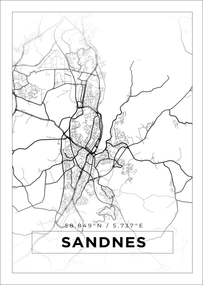 Mapa - Sandnes - Cartaz Branco