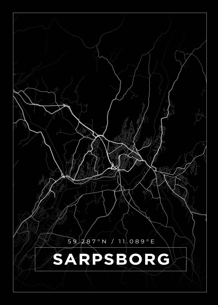 Mapa - Sarpsborg - Cartaz Preto