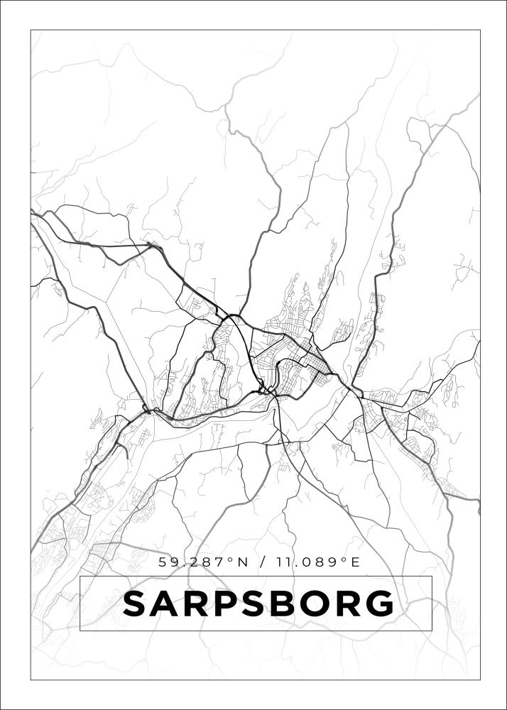 Mapa - Sarpsborg - Cartaz Branco