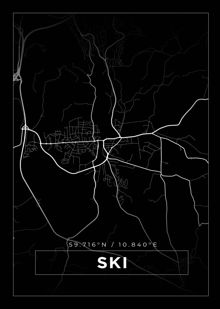 Mapa - Ski - Cartaz Preto