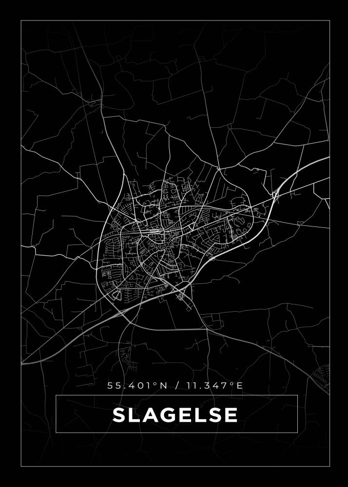 Mapa - Slagelse - Cartaz Preto