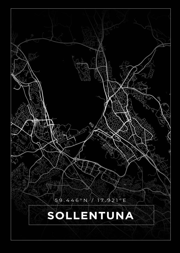 Mapa - Sollentuna - Cartaz Preto