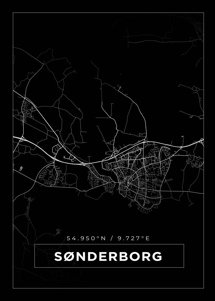 Mapa - Sønderborg - Cartaz Preto