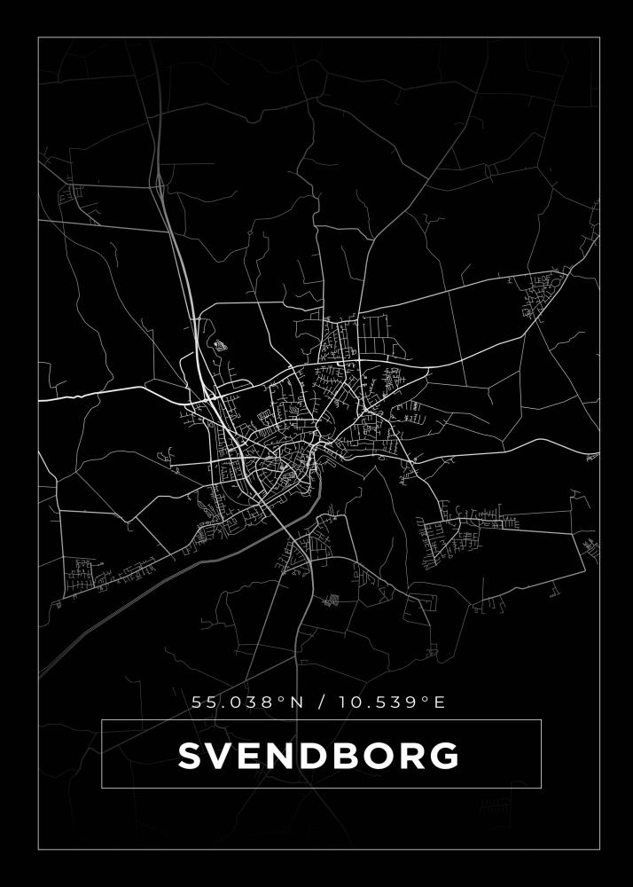 Mapa - Svendborg - Cartaz Preto