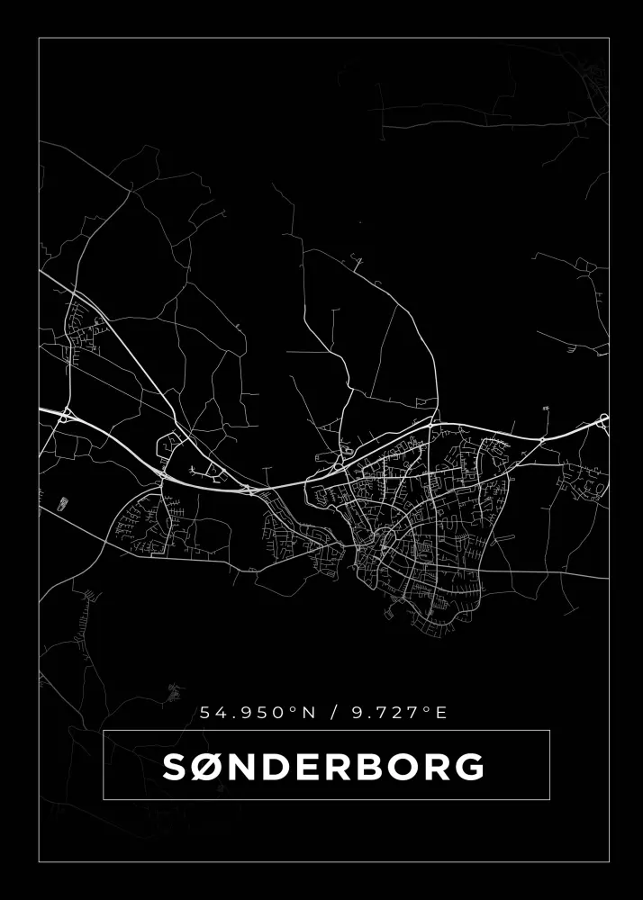 Mapa - Sønderborg - Cartaz Preto
