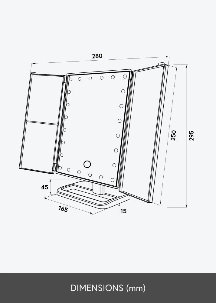 KAILA Espelho para toucador Tri-Fold Magnifying Preto 20x30 cm