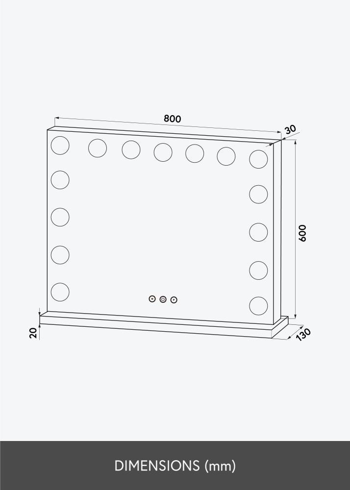 KAILA Espelho para toucador Vanity LED 15 Branco 80x60 cm