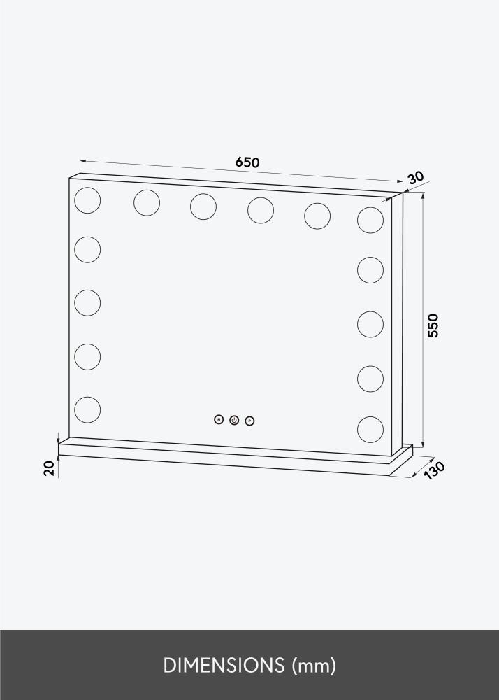 KAILA Espelho para toucador Base LED 14 Preto 65x56 cm