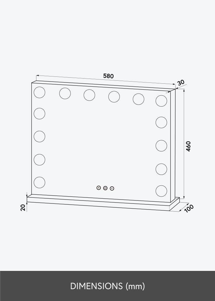 KAILA Espelho para toucador Base LED 14 Preto 56x46 cm