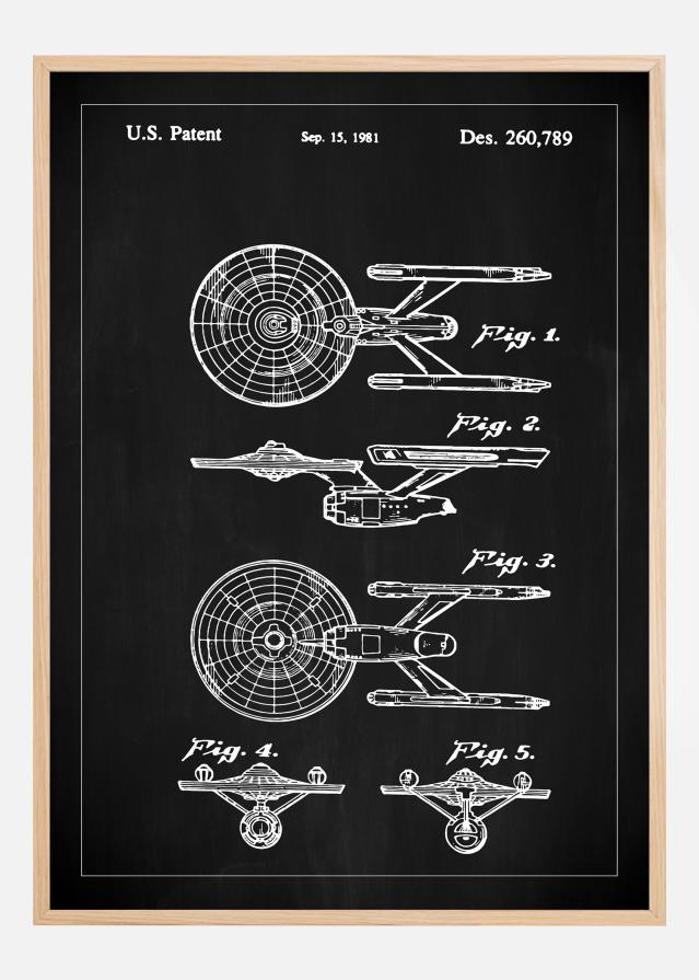 Desenho de patentes - Star Trek - USS Enterprise - Preto Póster