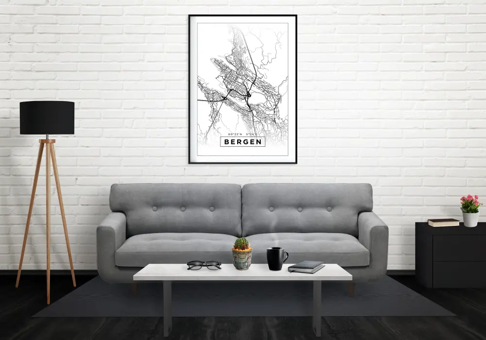 Mapa - Bergen - Cartaz Branco