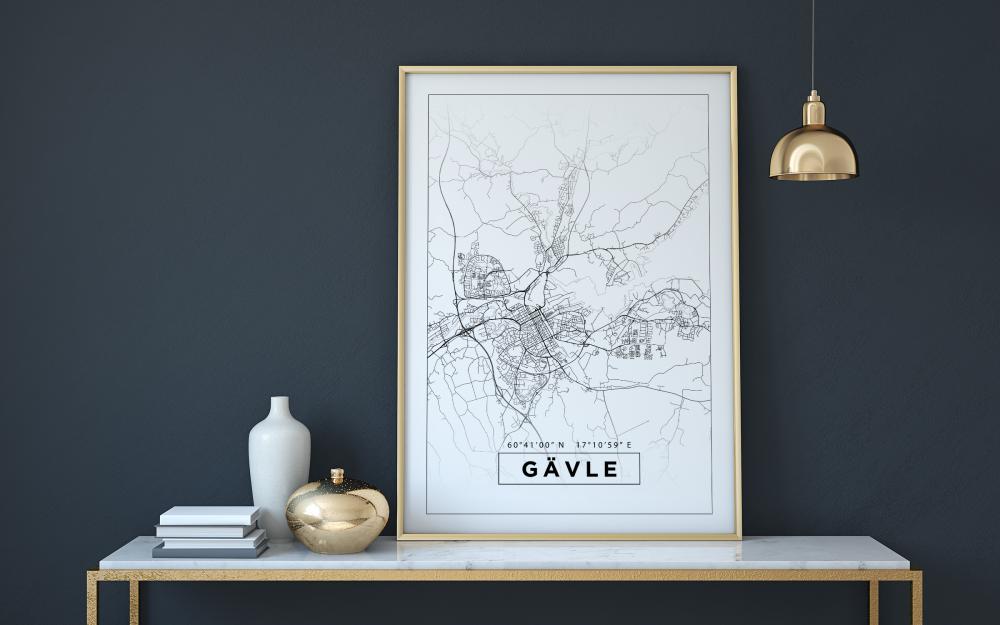 Mapa - Gävle - Cartaz Branco