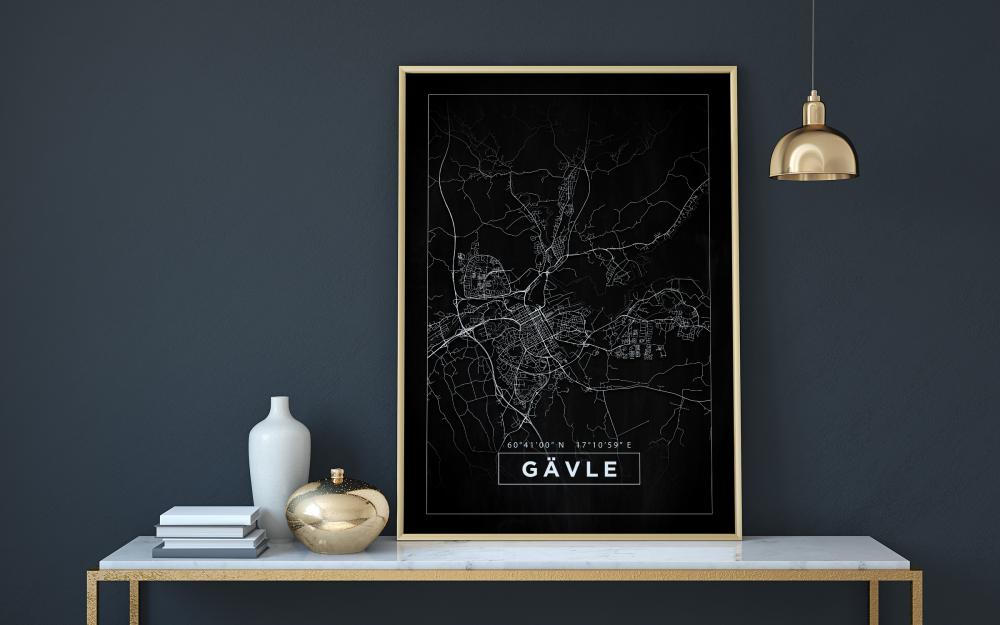 Mapa - Gävle - Cartaz Preto