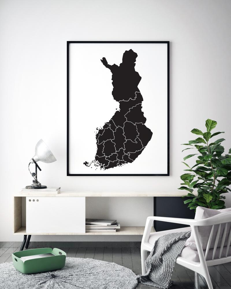 Mapa - Finland - Preto Póster