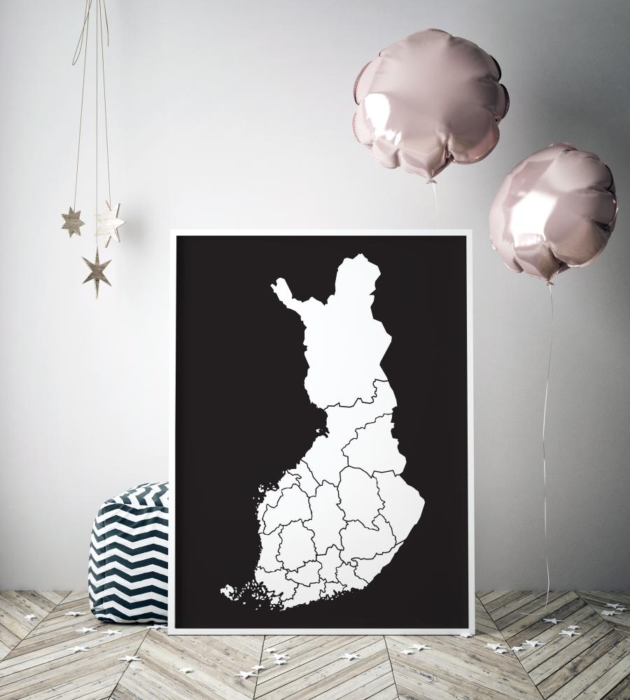 Mapa - Finland - Branco Póster