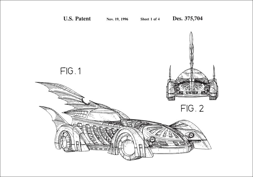 Desenho de patentes - Batman - Batmobile 1996 I Póster