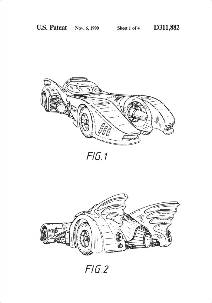 Desenho de patentes - Batman - Batmobile 1990 I Póster