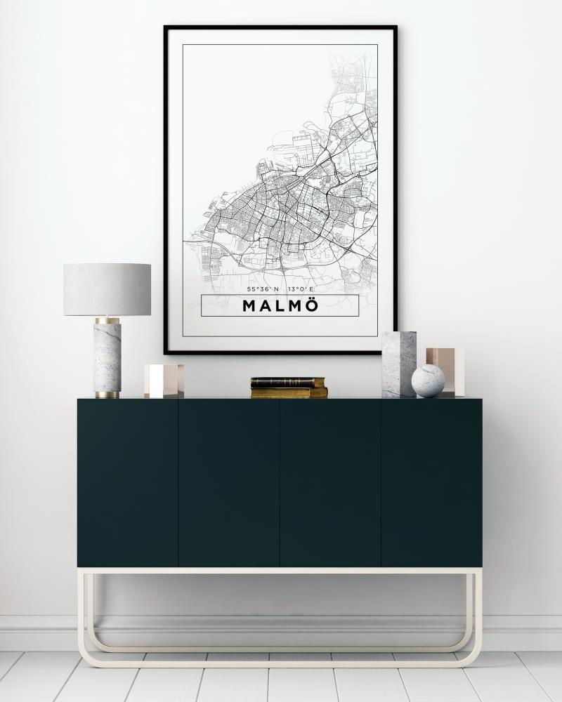 Mapa - Malmö - Branco Póster