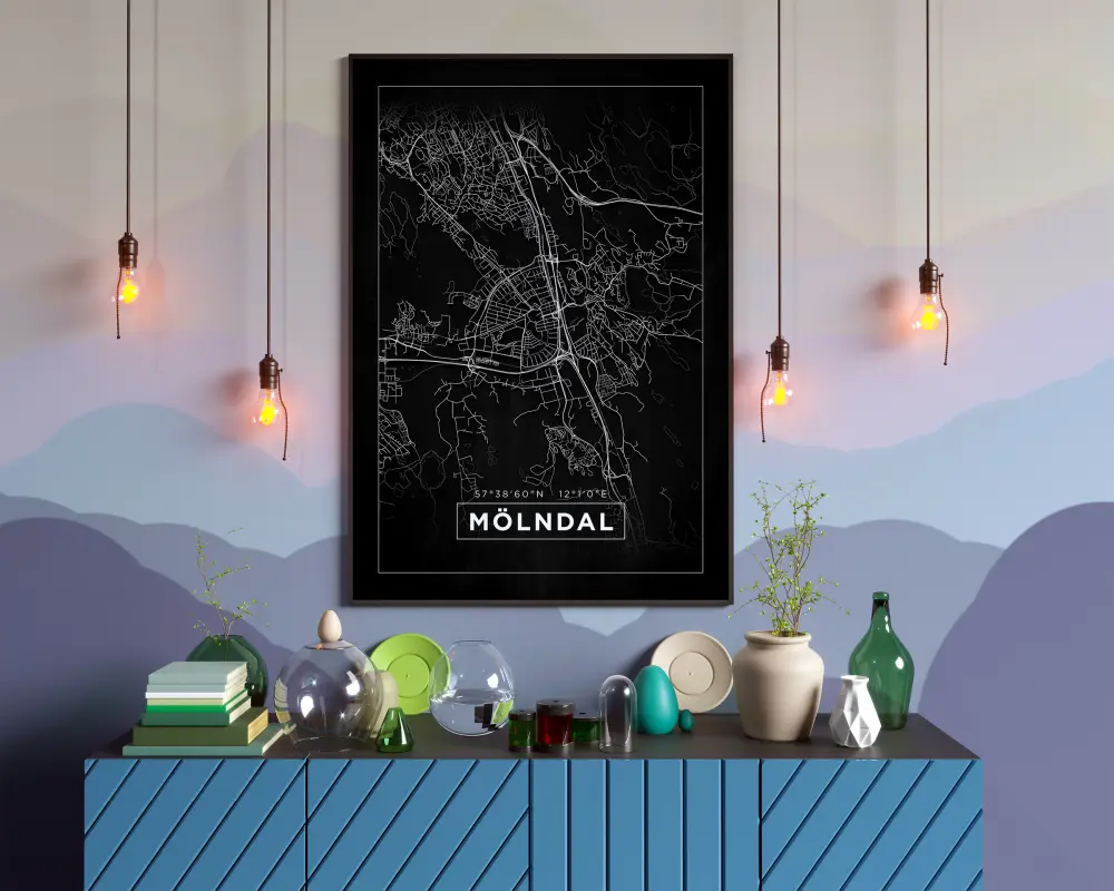 Mapa - Mölndal - Cartaz Preto