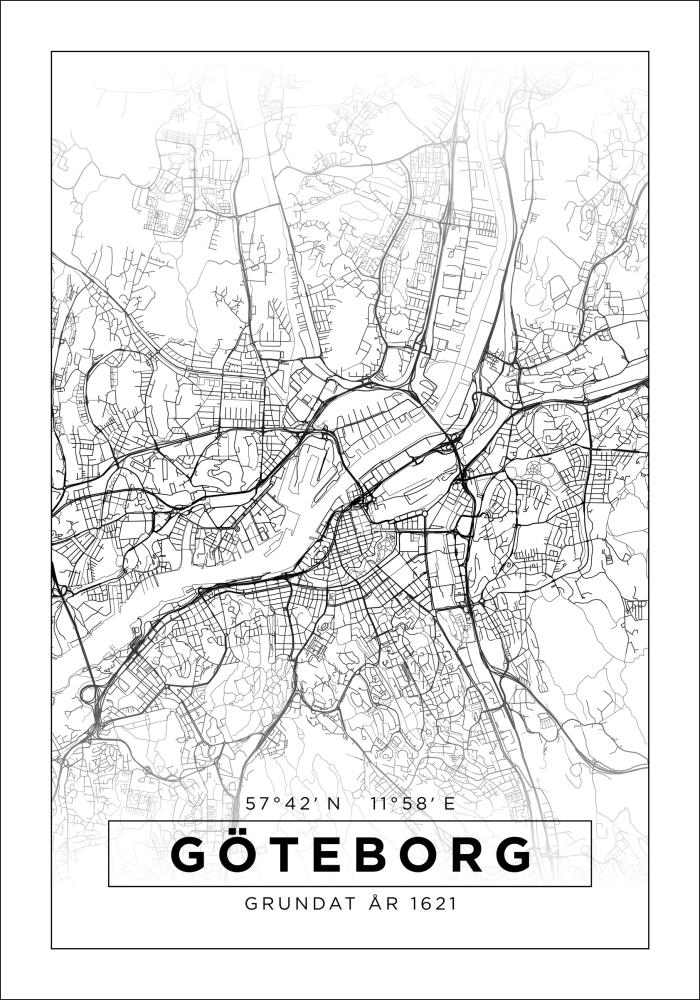 Mapa - Göteborg - Branco Póster