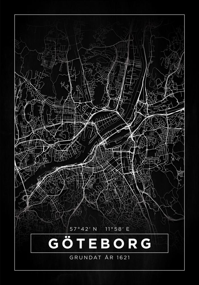 Mapa - Göteborg - Preto Póster