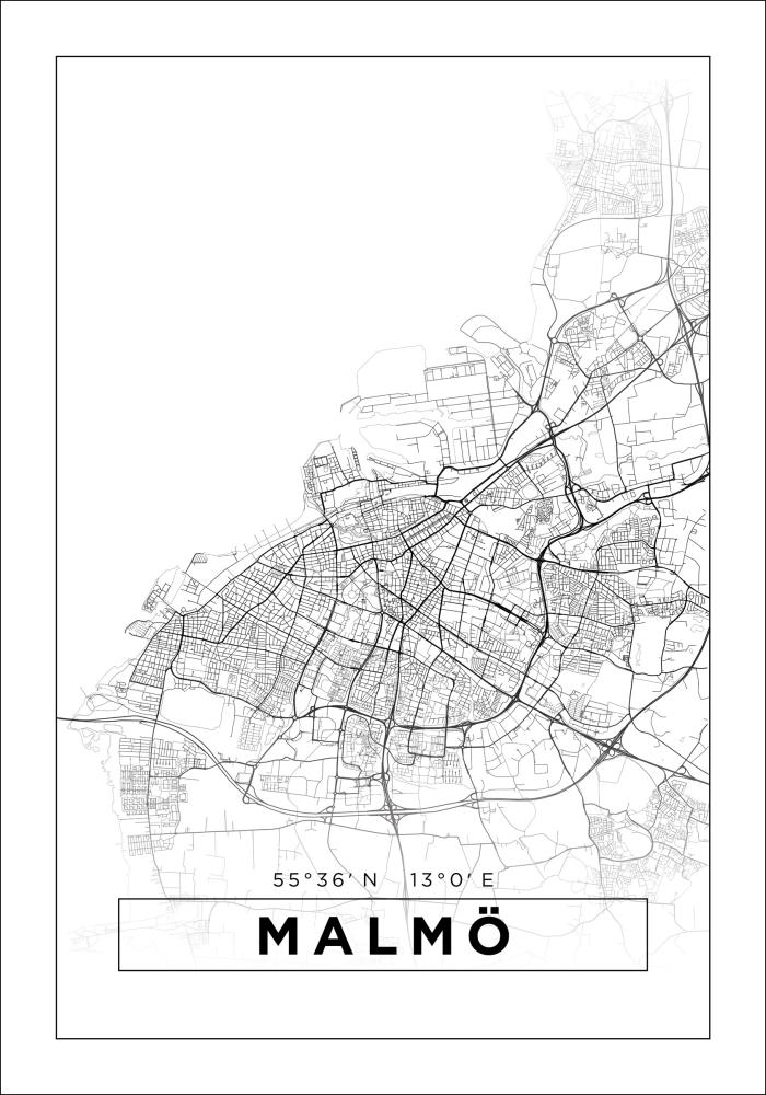 Mapa - Malmö - Branco Póster