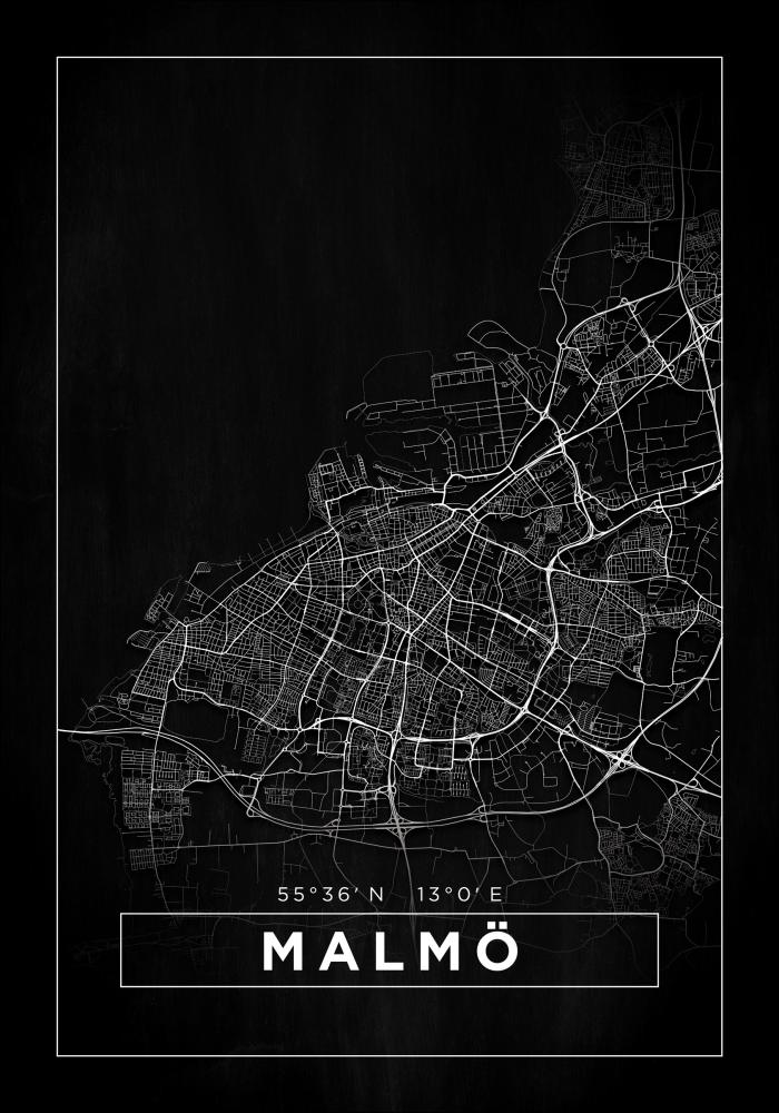 Mapa - Malmö - Preto Póster