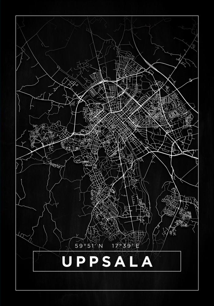 Mapa - Uppsala - Cartaz Preto