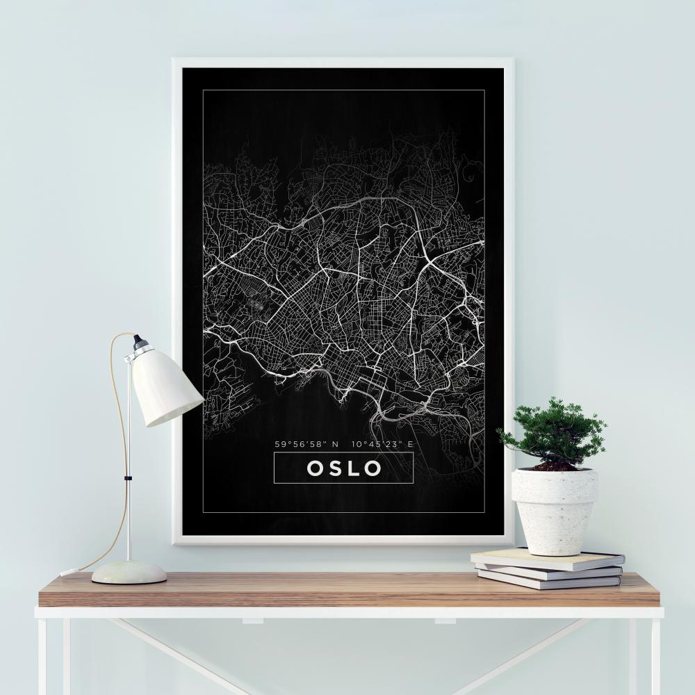 Mapa - Oslo - Preto Póster