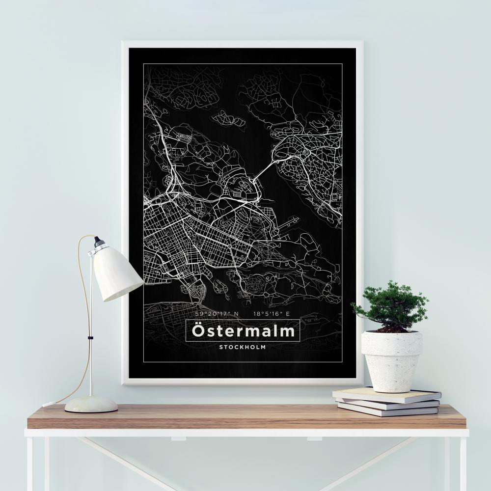 Mapa - Östermalm - Cartaz Preto