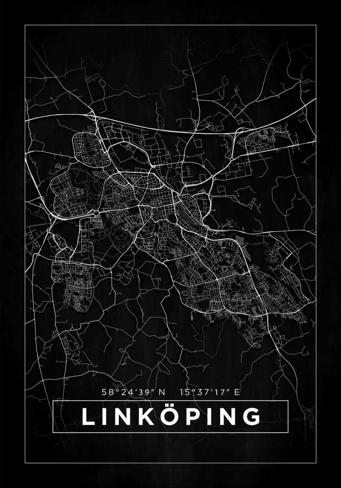 Mapa - Linköping - Cartaz Preto