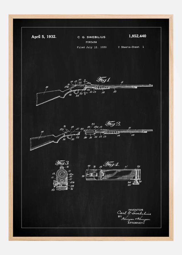 Desenho de patentes - Espingarda I - Preto Póster