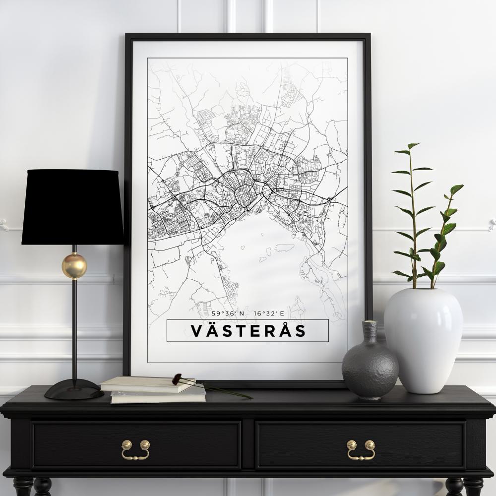 Mapa - Västerås - Cartaz Branco