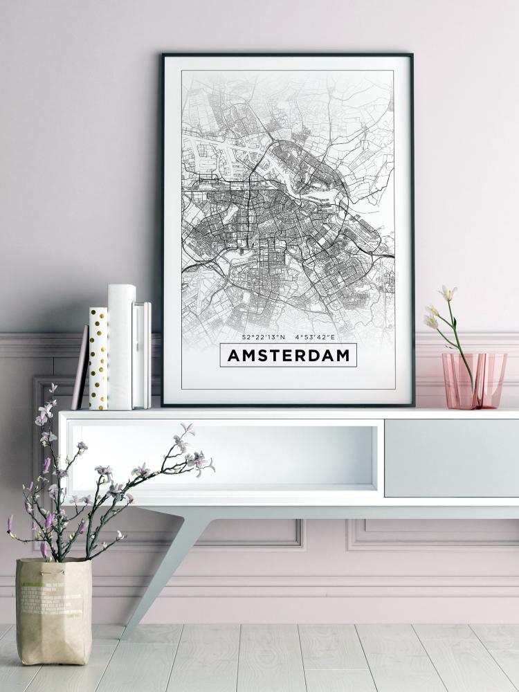 Mapa - Amsterdam - Branco Póster