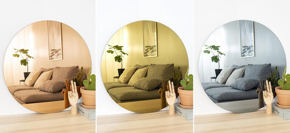Runda speglar med tonat spegelglas